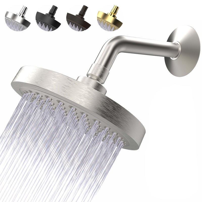 CircleSplash High Pressure Shower Head - Anti-Clogging Silicone Nozzles - 2.5 GPM Removable Restrictor - Easy to Clean Adjustable Replacement - easy to install with Plumbers Tape - 6 inch - Brushed Nickel Finish - Image 1